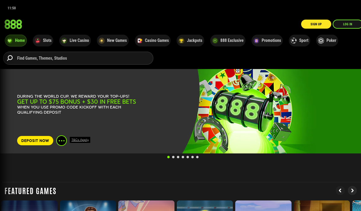 888casino homepage screenshot